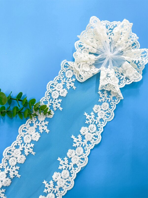 1pc Flower Design DIY bing Lace, Embroidered White Organza Strip For