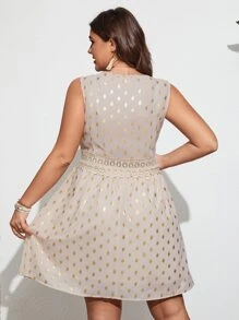 SHEIN Holidaya 大碼燙金水溶蕾絲拼接連衣裙 - 杏色 - 查看 2