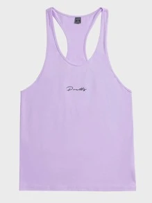 SHEIN Parte superior deportiva de tirantes con gráfico de letras en estilo de novio para hombres - Lila Púrpura - Ver 1