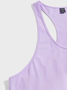 SHEIN Parte superior deportiva de tirantes con gráfico de letras en estilo de novio para hombres - Lila Púrpura - Ver 4