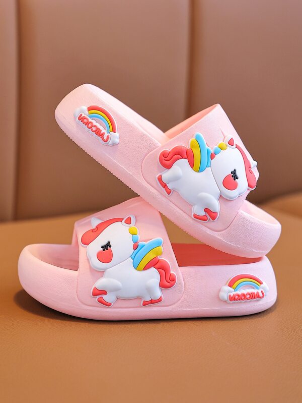 Girls Cartoon Unicorn Decor Slippers, Preppy Indoor Slides