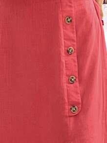 SHEIN LUNE 素色背心上衣和前紐扣高衩半身裙 - 西瓜粉 - 查看 6