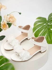 學院高跟涼鞋適用於女孩貼花裝飾單帶踝帶涼鞋 - 白色 - 查看 1