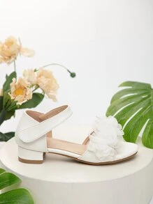 學院高跟涼鞋適用於女孩貼花裝飾單帶踝帶涼鞋 - 白色 - 查看 2