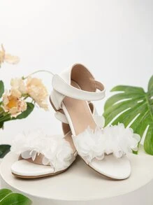 學院高跟涼鞋適用於女孩貼花裝飾單帶踝帶涼鞋 - 白色 - 查看 3