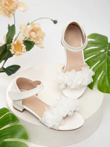 學院高跟涼鞋適用於女孩貼花裝飾單帶踝帶涼鞋 - 白色 - 查看 4