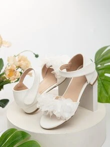 學院高跟涼鞋適用於女孩貼花裝飾單帶踝帶涼鞋 - 白色 - 查看 5