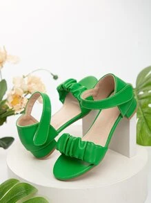 Fashionable Heeled Sandals For Girls, Ruched Detail Single Band Ankle Strap Sandals - Green - View 2