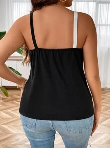 SHEIN LUNE 大碼雙色前抽繩不對稱下擺吊帶上衣 - 黑與白 - 查看 2