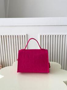 女孩螢光紅鱷魚壓紋翻蓋方包 - 玫紅色 - 查看 3