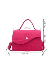 女孩螢光紅鱷魚壓紋翻蓋方包 - 玫紅色 - 查看 6