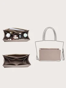 Minimalist Bag Insert Classic Inner Portable Organizer Makeup Bag Cosmetic Make Up Accessories Tote Bag For Teen Girls Women College Students Rookies & White-collar Workers - Khaki - View 2