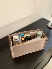 Minimalist Bag Insert Classic Inner Portable Organizer Makeup Bag Cosmetic Make Up Accessories Tote Bag For Teen Girls Women College Students Rookies & White-collar Workers - Khaki - View 1