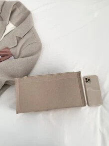 Minimalist Bag Insert Classic Inner Portable Organizer Makeup Bag Cosmetic Make Up Accessories Tote Bag For Teen Girls Women College Students Rookies & White-collar Workers - Khaki - View 6