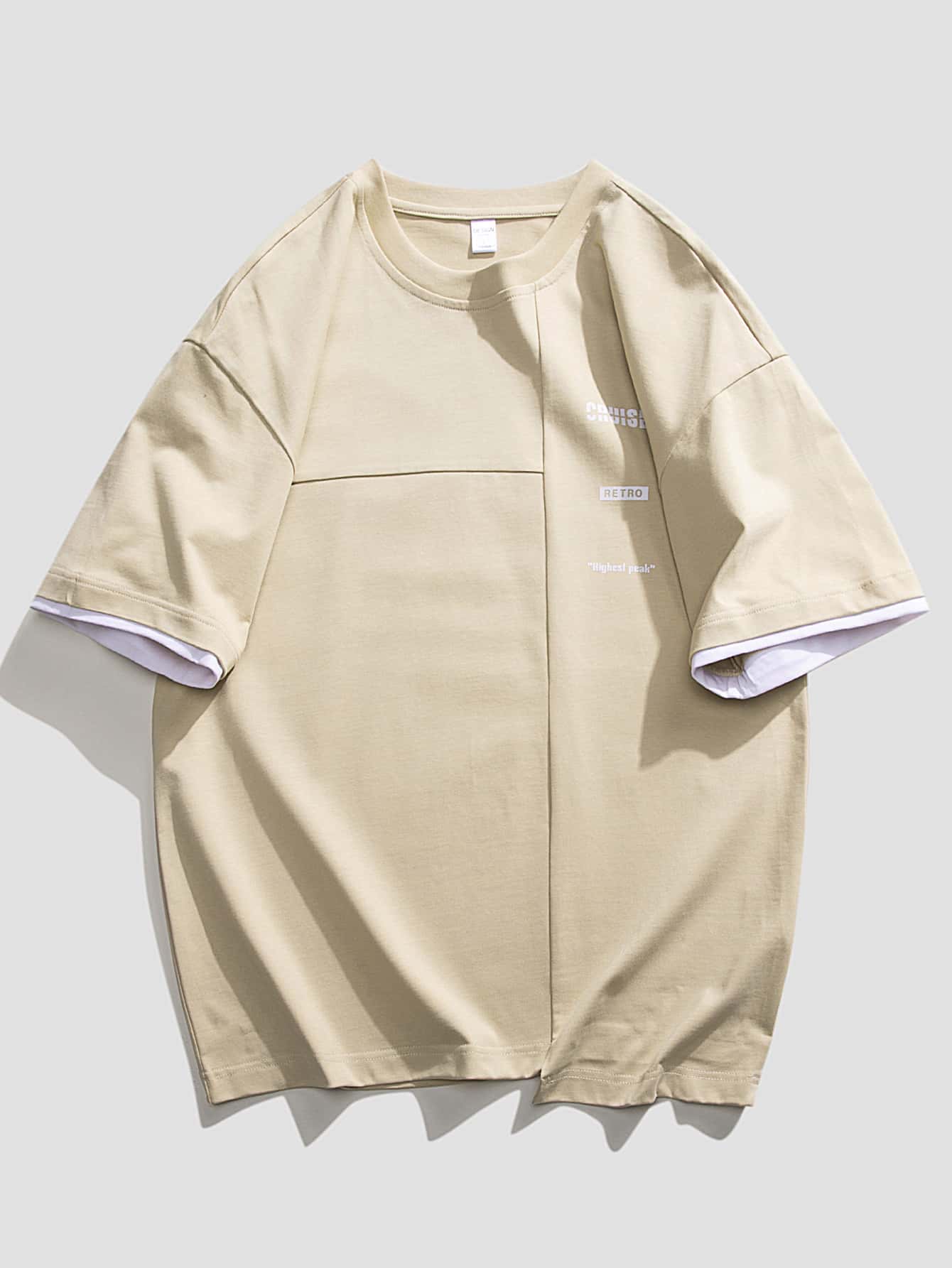 Men Slogan Graphic Drop Shoulder Tee - Khaki - View 1