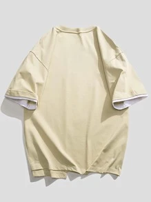 Men Slogan Graphic Drop Shoulder Tee - Khaki - View 2