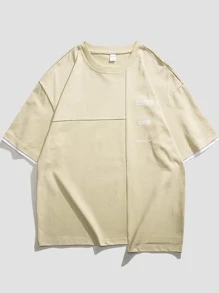 Men Slogan Graphic Drop Shoulder Tee - Khaki - View 3