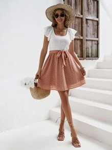 SHEIN Frenchy Vestido con cinturón de color combinado ribete con fruncido