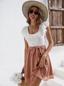 SHEIN Frenchy Vestido con cinturón de color combinado ribete con fruncido