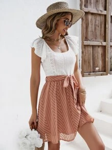 SHEIN Frenchy Vestido con cinturón de color combinado ribete con fruncido