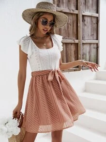 SHEIN Frenchy Vestido con cinturón de color combinado ribete con fruncido