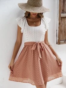 SHEIN Frenchy Vestido con cinturón de color combinado ribete con fruncido