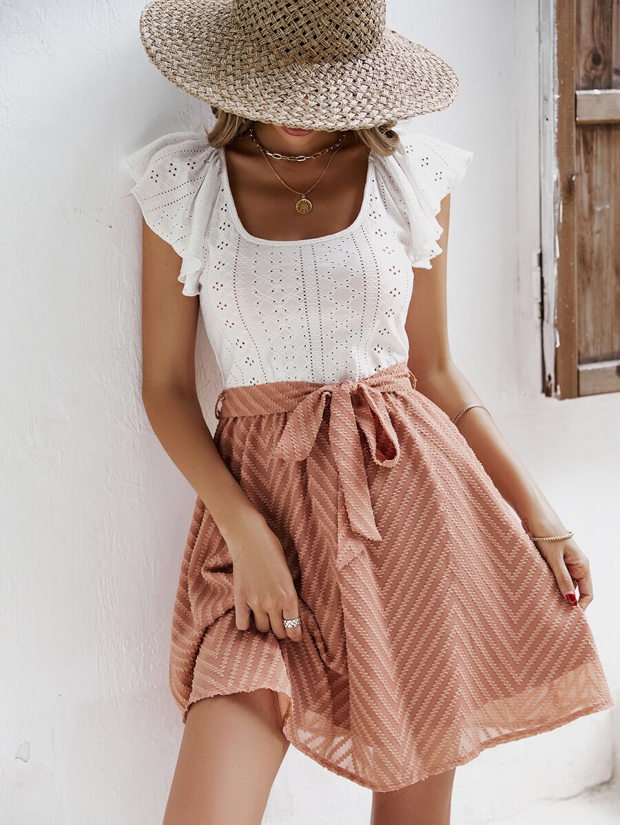 SHEIN Frenchy Vestido con cinturón de color combinado ribete con fruncido