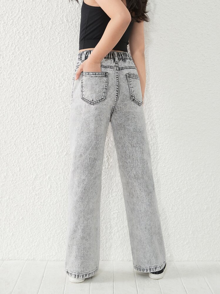 SHEIN Explorewe Tween Girl Ripped Straight Leg Jeans - Light Grey - View 2