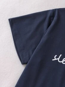 Girls Slogan Graphic PJ Set - Navy Blue - View 6