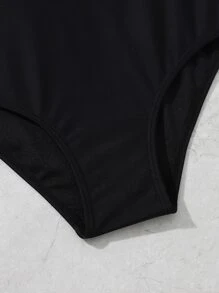 Girls Striped Ruffle Trim One Piece Swimsuit - Black and White - View 5