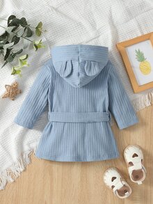 Baby 3D Ear Design Hooded Belted Sleep Robe - Dusty Blue - View 2