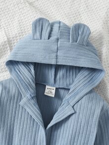 Baby 3D Ear Design Hooded Belted Sleep Robe - Dusty Blue - View 3