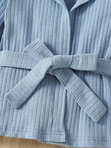 Baby 3D Ear Design Hooded Belted Sleep Robe - Dusty Blue - View 5