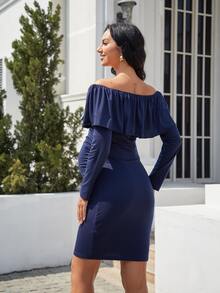 Umstandskleid, Off-Shoulder - marineblau - Übersicht 2