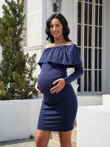 Umstandskleid, Off-Shoulder - marineblau - Übersicht 5