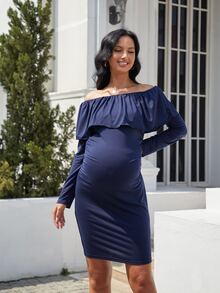 Umstandskleid, Off-Shoulder - marineblau - Übersicht 7