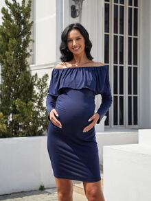 Umstandskleid, Off-Shoulder - marineblau - Übersicht 8