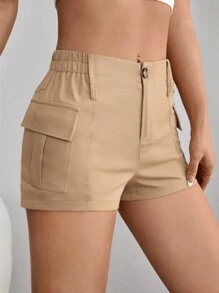 SHEIN PETITE 側翻蓋口袋工裝短褲