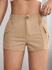 SHEIN PETITE 側翻蓋口袋工裝短褲
