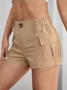 SHEIN PETITE 側翻蓋口袋工裝短褲
