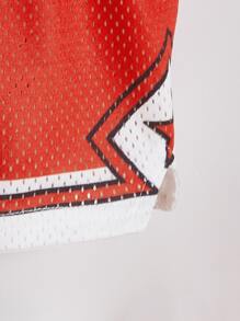 SHEIN 嬰兒男孩字母圖形條紋邊裝束束腰短褲 - 紅色 - 查看 4