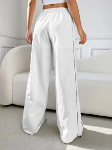SHEIN EZwear Contrast Piping Drawstring Hem Trousers - White - View 2