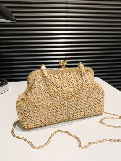Minimalist Kiss Lock Straw Bag