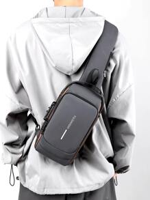 Bolso bandolera antirrobo con puerto de carga USB, impermeable, a prueba de arañazos, mochila ligera para el hombro, bolso de pecho, regalo para hombres en el Día de San Valentín, el Día del Padre, bolso de verano para la universidad, papá - Gris - Ver 7