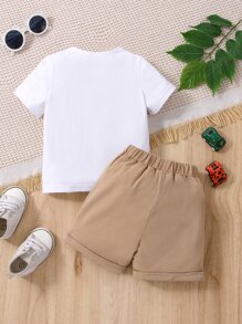 Baby Boy Solid Tee & Roll Up Hem Shorts - Multicolor - View 2