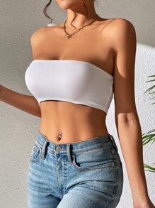 SHEIN PETITE Áo corset ống crop top gợi cảm cho nữ - trắng - Xem 4
