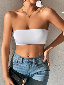 SHEIN PETITE Áo corset ống crop top gợi cảm cho nữ - trắng - Xem 6