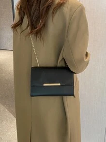 New Popular Small Square Bag With Chain Strap, Simple Solid Color Women's Crossbody Bag With Retro Casual Shoulder Bag, 2021 , Old Money - Black - View 4