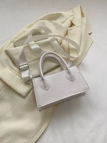 Crocodile Embossed Double Handle Bag - White - View 2