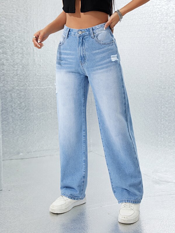 Jeans a gamba drta con strappati | SHEIN ALIA